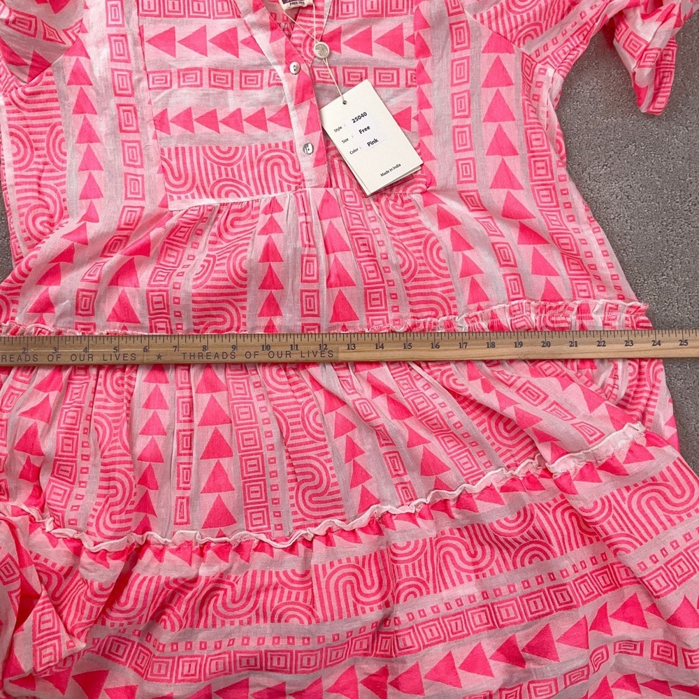 Sumitra‎ Dress Women OSFA Neon Pink Geometric Peasant Boho Tier Resort Kaftan - Picture 10 of 14